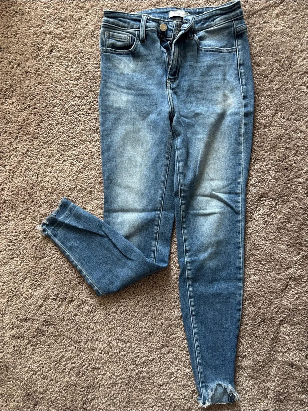 KanCan Medium Wash High-Rise Skinny Jeans with Raw Hem